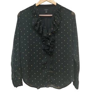 Ann Taylor long sleeve Black ruffle blouse with gold dots size SP